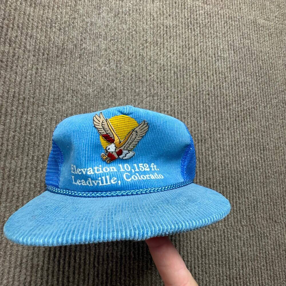 Vintage Corduroy Mesh Trucker Snapback Hat Leadville Colorado Eagle Otto Cap